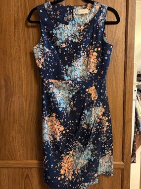 APRICOT Navy Floral Midi Dress with Peach and Aqua Blooms